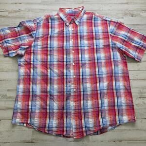 Jos A Bank Stays Cool Sh. Sleeve 2XL Shirt Seersucker Button Up Multicolor Plaid